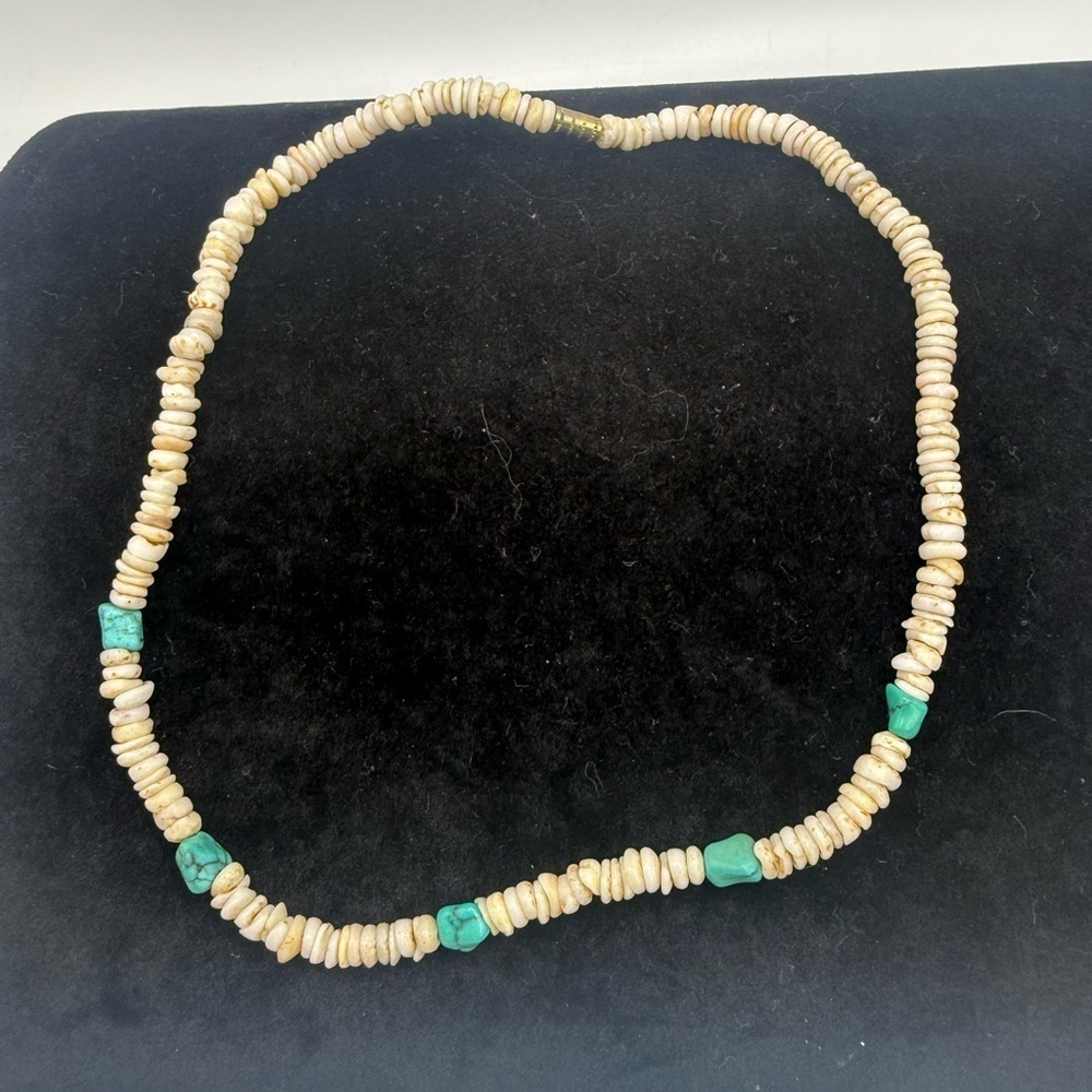 Vintage Heishi Shell Round Disc Bead Turquoise Tone Collar Necklace